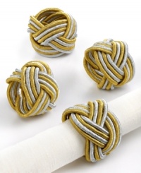 Tie up loose ends at your holiday table with braided napkin rings. Gold and silver cord add effortless polish to festive occasions. Tie up loose ends at your holiday table with braided napkin rings. Gold and silver cord add effortless polish to festive occasions.