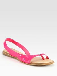 Glossy asymmetrical straps finished with a stretchy slingback. Patent leather upperLeather lining and solePadded insoleImportedOUR FIT MODEL RECOMMENDS ordering true size. Glossy asymmetrical straps finished with a stretchy slingback. Patent leather upperLeather lining and solePadded insoleImportedOUR FIT MODEL RECOMMENDS ordering true size.