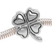 Silver Tone Double Sided 4-Leaf Clover Shamrock Bead Fits Pandora (1) Silver Tone Double Sided 4-Leaf Clover Shamrock Bead Fits Pandora (1)