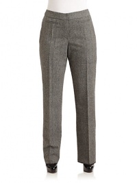 THE LOOKBanded waistZip fly with slide tab closureDual welt pocketsUnfinished hemTHE FITRise, about 10Inseam, about 32THE MATERIALVirgin wool/polyamide/spandexFully linedCARE & ORIGINDry cleanImported THE LOOKBanded waistZip fly with slide tab closureDual welt pocketsUnfinished hemTHE FITRise, about 10Inseam, about 32THE MATERIALVirgin wool/polyamide/spandexFully linedCARE & ORIGINDry cleanImported