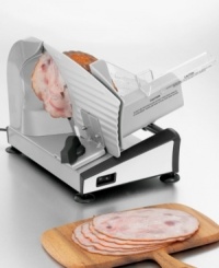 Enjoy your favorite deli sandwiches piled high with freshly sliced meats right in your own kitchen. Customized for home use, the heavy-duty coated steel construction is every bit as stable as its commercial counterpart. The undulated 7.5 blade, constructed of solid stainless steel, precisely cuts salami, meats, hard cheeses, breads, and firm vegetables to desired thickness. Both the stainless steel carriage surface and the polycarbonate food-holder arm are non-absorbent and easy to clean. Limited five year motor warranty.Limited one year appliance warranty. Model # FS150. Enjoy your favorite deli sandwiches piled high with freshly sliced meats right in your own kitchen. Customized for home use, the heavy-duty coated steel construction is every bit as stable as its commercial counterpart. The undulated 7.5 blade, constructed of solid stainless steel, precisely cuts salami, meats, hard cheeses, breads, and firm vegetables to desired thickness. Both the stainless steel carriage surface and the polycarbonate food-holder arm are non-absorbent and easy to clean. Limited five year motor warranty.Limited one year appliance warranty. Model # FS150.