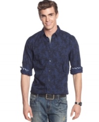 Style goes in full bloom with this floral print shirt from Vintage Red. Style goes in full bloom with this floral print shirt from Vintage Red.