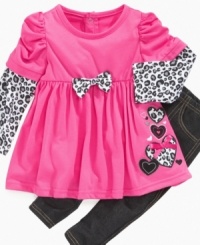 Add just a touch of wild to her softer side in this fun, sweet tunic and denim legging set from Nannette. Add just a touch of wild to her softer side in this fun, sweet tunic and denim legging set from Nannette.