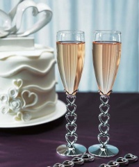 Silver Plated Stacked Hearts Glass Flutes Silver Plated Stacked Hearts Glass Flutes