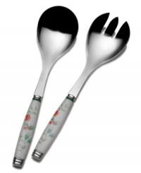 An unexpected source of holiday color, Pfaltzgraff's Winterberry salad serving set combines a pretty holly print and simple stainless steel. An unexpected source of holiday color, Pfaltzgraff's Winterberry salad serving set combines a pretty holly print and simple stainless steel.