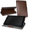 BoxWave Classic Brown Kindle Fire Leather Book Jacket - Slim Vegan Leather Folio Case w/ Multi-Angle Viewing Stand