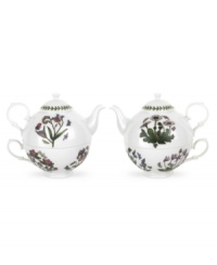 Just your cup of tea. Portmeirion drinkware expands its beloved Botanic Garden collection with this clever tea set for one. With the classic triple-leaf border and a mixed bouquet of florals, it's a delight for nature lovers and china collectors alike. Front and back shown, featuring a Daisy motif on one side and Forget-Me-Not on the opposite side. Just your cup of tea. Portmeirion drinkware expands its beloved Botanic Garden collection with this clever tea set for one. With the classic triple-leaf border and a mixed bouquet of florals, it's a delight for nature lovers and china collectors alike. Front and back shown, featuring a Daisy motif on one side and Forget-Me-Not on the opposite side.