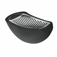 Grater with cheese cellar in thermoplastic resin, black and steel mirror polished. Designed by Alejandro Ruiz. Grater with cheese cellar in thermoplastic resin, black and steel mirror polished. Designed by Alejandro Ruiz.