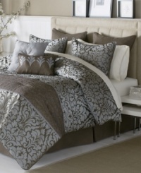 Traditional splendor takes shape in this Antionette comforter set, featuring an allover flourish design interspersed with stitched details. A muted brown and gray colorway and enough components to refresh your space, including window treatments, finish the set. Traditional splendor takes shape in this Antionette comforter set, featuring an allover flourish design interspersed with stitched details. A muted brown and gray colorway and enough components to refresh your space, including window treatments, finish the set.