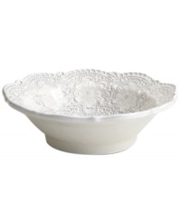 Handcrafted in the Italian tradition, the Merletto cereal bowl is intricately embellished with a lacy floral texture and painted a creamy antique white. An elegant companion to Arte Italica dinnerware. Handcrafted in the Italian tradition, the Merletto cereal bowl is intricately embellished with a lacy floral texture and painted a creamy antique white. An elegant companion to Arte Italica dinnerware.
