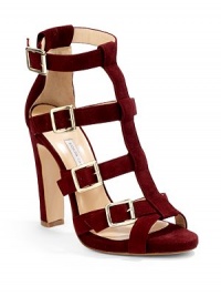 THE LOOKOpen toeWrap-around buckles Ankle strap with buckle closureSelf-covered heel 4½ (115mm)THE MATERIALCalf suede upperLeather lining and soleORIGINMade in Italy THE LOOKOpen toeWrap-around buckles Ankle strap with buckle closureSelf-covered heel 4½ (115mm)THE MATERIALCalf suede upperLeather lining and soleORIGINMade in Italy