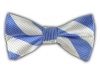 100% Silk Woven White and Light Cornflower Classic Twill Striped Self-Tie Bow Tie