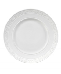 Full of history, Intaglio dinner plates from Wedgwood feature modern bone china embossed with geometric motifs from the Georgian era.