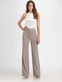 Classic details like waist darts and flawless pleats are perfectly complemented by an intriguing pocket detail and flared-leg fit. Concealed hook-and-eye closureZip flyFlap pocketsWaist dartsFully linedInseam, about 3555% polyester/45% woolDry cleanImported Model shown is 5'10 (177cm) wearing US size 4. Classic details like waist darts and flawless pleats are perfectly complemented by an intriguing pocket detail and flared-leg fit. Concealed hook-and-eye closureZip flyFlap pocketsWaist dartsFully linedInseam, about 3555% polyester/45% woolDry cleanImported Model shown is 5'10 (177cm) wearing US size 4.