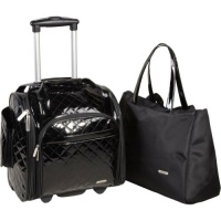 Travelon Luggage Wheeled Underseat Carry-On With Back-Up Bag In Quilted Patent Pvc Material Travelon Luggage Wheeled Underseat Carry-On With Back-Up Bag In Quilted Patent Pvc Material