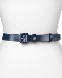 Perfect proportions with a slick patent sheen. This leather skinny belt from WCM effortlessly defines your waistline. Perfect proportions with a slick patent sheen. This leather skinny belt from WCM effortlessly defines your waistline.