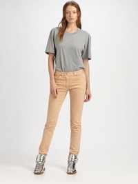 Slim-fitting classics with a touch of stretch, for a smooth fit from hip to hem.Zip fly with button clsoureFive-pocket styleInseam, about 3298% cotton/2% spandexDry cleanMade in Italy of imported fabricModel shown is 5'10 (177cm) wearing US size 4. Slim-fitting classics with a touch of stretch, for a smooth fit from hip to hem.Zip fly with button clsoureFive-pocket styleInseam, about 3298% cotton/2% spandexDry cleanMade in Italy of imported fabricModel shown is 5'10 (177cm) wearing US size 4.