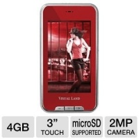 Visual Land V-Touch Pro 4 GB 3-Inch Touchscreen MP3 Player with TV Out, MicroSD and Camera (Red) Visual Land V-Touch Pro 4 GB 3-Inch Touchscreen MP3 Player with TV Out, MicroSD and Camera (Red)