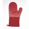 This colorful silicone oven mitt can be used for left or right handers. It also protects your wrist and forearm. It has a ribbed design for flexibility and dexterity. It can withstand a 600 degree Fahrenheit heat, flame and steam. The quilted fabric liner further insulates and prevents sweating and is easy to store or hang using the silicone loop or embedded magnet.