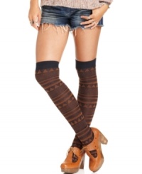 Go for a fashion-forward layered look with these Free People geometric-printed knee-high socks -- perfect on on their own or over colored tights! Go for a fashion-forward layered look with these Free People geometric-printed knee-high socks -- perfect on on their own or over colored tights!