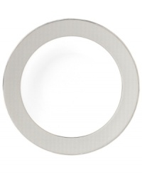 Timeless in white bone china, this Wedgwood rim soup bowl is adorned with a band of flecked pewter and precious platinum trim. Pair with the pale blue florals of Patina Platinum dinnerware. Timeless in white bone china, this Wedgwood rim soup bowl is adorned with a band of flecked pewter and precious platinum trim. Pair with the pale blue florals of Patina Platinum dinnerware.