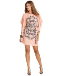 Flowy kimono sleeves and a scroll print add feminine flair to this BCBGMAXAZRIA dress -- perfect for a flirty fall look! Flowy kimono sleeves and a scroll print add feminine flair to this BCBGMAXAZRIA dress -- perfect for a flirty fall look!