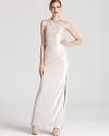 Sleek and statuesque, Laundry by Shelli Segal's impossibly glamorous gown stops the show in a one shouldered silhouette.