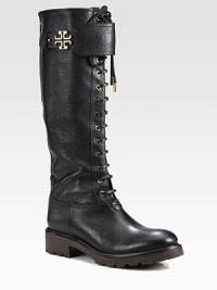 A logoed emblem tops this lace-up leather silhouette for an urban-ready look. Shaft, 15Leg circumference, 13½Leather upperBack zipLeather liningRubber solePadded insoleImported A logoed emblem tops this lace-up leather silhouette for an urban-ready look. Shaft, 15Leg circumference, 13½Leather upperBack zipLeather liningRubber solePadded insoleImported