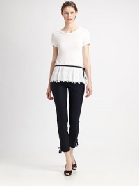 Italian wool pants with a touch of stretch, enhanced by timeless bow-adorned cuffs. Tab closureZip flyFront slash pocketsBow-adorned cuffsSingle back besom pocketFully linedInseam, about 29Virgin wool/elastaneDry cleanMade in Italy of imported fabricSIZE & FITModel shown is 5'10 (177cm) wearing US size 4. Italian wool pants with a touch of stretch, enhanced by timeless bow-adorned cuffs. Tab closureZip flyFront slash pocketsBow-adorned cuffsSingle back besom pocketFully linedInseam, about 29Virgin wool/elastaneDry cleanMade in Italy of imported fabricSIZE & FITModel shown is 5'10 (177cm) wearing US size 4.