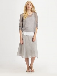 A lightweight fabrication meets a boxy fit creating a perfectly stylish, knit top.BoatneckThree-quarter sleevesPull-on styleRelaxed fitRibbed trimAbout 20 from shoulder to hem72% linen/28% nylonHand washImported Model shown is 5'10 (177cm) wearing US size Small. A lightweight fabrication meets a boxy fit creating a perfectly stylish, knit top.BoatneckThree-quarter sleevesPull-on styleRelaxed fitRibbed trimAbout 20 from shoulder to hem72% linen/28% nylonHand washImported Model shown is 5'10 (177cm) wearing US size Small.