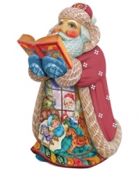 'Twas the night before Christmas! This carved Santa Claus ornament is meticulously hand-painted with a heartwarming scene of Santa watching a little girl fall fast asleep as she anxiously awaits the excitement of Christmas morning. 'Twas the night before Christmas! This carved Santa Claus ornament is meticulously hand-painted with a heartwarming scene of Santa watching a little girl fall fast asleep as she anxiously awaits the excitement of Christmas morning.
