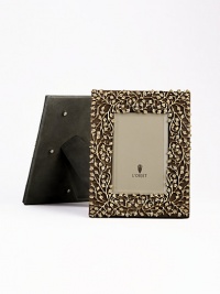 A charming 14k goldplate floral motif is laid over a suede background, creating an eye-catching, completely handmade frame fit for any treasured photograph. From the Lorel Collection ImportedDIMENSION INFORMATION4 X 6 (7¼ X 9¼ overall)5 X 7 (8¼ X 10¼ overall) A charming 14k goldplate floral motif is laid over a suede background, creating an eye-catching, completely handmade frame fit for any treasured photograph. From the Lorel Collection ImportedDIMENSION INFORMATION4 X 6 (7¼ X 9¼ overall)5 X 7 (8¼ X 10¼ overall)