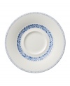 Vintage charm meets modern durability in the Farmhouse Touch breakfast cup saucer, featuring cornflower-blue laurels and bands in premium porcelain from Villeroy & Boch.