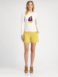 A colorful, abstracted sailboat motif is intarsia-knit into this soft wool pullover.Rib-knit crewneck, cuffs and hemWoolDry cleanImported of Italian fabricModel shown is 5'10½ (179cm) wearing US size 4. A colorful, abstracted sailboat motif is intarsia-knit into this soft wool pullover.Rib-knit crewneck, cuffs and hemWoolDry cleanImported of Italian fabricModel shown is 5'10½ (179cm) wearing US size 4.
