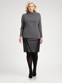 Soft Italian wool adds a luxurious feel to this intriguing turtleneck. Its well-placed front seam will complement your midsection.Unique turtleneckLong sleevesDropped shouldersPull-on styleAbout 28 from shoulder to hemWoolHand washImported of Italian fabric Soft Italian wool adds a luxurious feel to this intriguing turtleneck. Its well-placed front seam will complement your midsection.Unique turtleneckLong sleevesDropped shouldersPull-on styleAbout 28 from shoulder to hemWoolHand washImported of Italian fabric