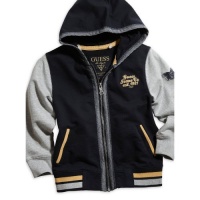 Guess Boys 2T-7 Zippered Varsity Hoodie (7, Grey/Yellow Multi) Guess Boys 2T-7 Zippered Varsity Hoodie (7, Grey/Yellow Multi)