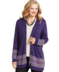 There's nothing like a long cardigan to make you feel cozy on the inside and out! Charter Club's open-front version features a subtle take on classic fair isle knit. There's nothing like a long cardigan to make you feel cozy on the inside and out! Charter Club's open-front version features a subtle take on classic fair isle knit.