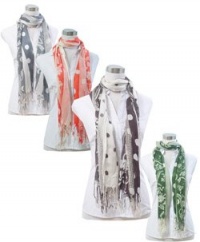 New Spring Dot with Floral Stripe Viscose Scarf