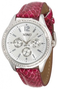 XOXO Women's XO3180 Silver Dial Fuchsia Snake Strap Watch