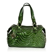 Valentino Orlandi Italian Designer Emerald Green Wavy Patent Leather Large Bowling Bag Valentino Orlandi Italian Designer Emerald Green Wavy Patent Leather Large Bowling Bag