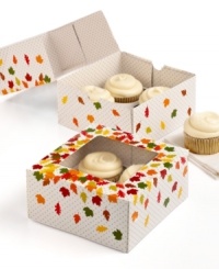 Fall of flavor. Welcome in the change of season with these festive & fun cupcake boxes. The perfect way to present your best baked goods, each collapsible box holds & displays up to 4 cupcakes and showcases the colors of autumn. Fall of flavor. Welcome in the change of season with these festive & fun cupcake boxes. The perfect way to present your best baked goods, each collapsible box holds & displays up to 4 cupcakes and showcases the colors of autumn.