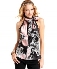 Tie it up with Urban Hearts' cute tie-neck top! The status print is totally on-trend for fall, too. Tie it up with Urban Hearts' cute tie-neck top! The status print is totally on-trend for fall, too.