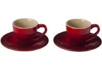 Le Creuset Stoneware Set of 2 Espresso Cups and Saucers, Cherry Le Creuset Stoneware Set of 2 Espresso Cups and Saucers, Cherry