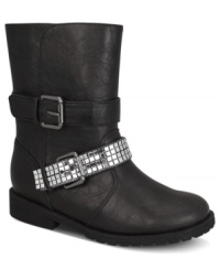 A studded strap and buckle detail across the front of these Molly boots from Nina gives her look just the right amount of flash. A studded strap and buckle detail across the front of these Molly boots from Nina gives her look just the right amount of flash.