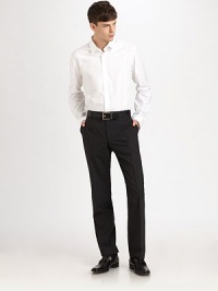 A refined fit that works for any occasion, handsomely tailored with a straight-leg silhouette, creased legs and a hint of helpful stretch. Side slash, back welt pockets 98% virgin wool/2% elastene; dry clean Imported A refined fit that works for any occasion, handsomely tailored with a straight-leg silhouette, creased legs and a hint of helpful stretch. Side slash, back welt pockets 98% virgin wool/2% elastene; dry clean Imported