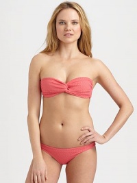A modern mesh design with irresistible appeal. It also includes a convenient, removable halter strap for style versatility. Twist-front bandeau topRemovable halter strapBack clasp closureStretch bottomFully lined80% polyamide/20% elastaneHand washMade in USA A modern mesh design with irresistible appeal. It also includes a convenient, removable halter strap for style versatility. Twist-front bandeau topRemovable halter strapBack clasp closureStretch bottomFully lined80% polyamide/20% elastaneHand washMade in USA