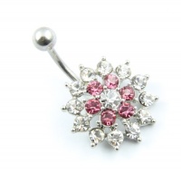 316L Surgical Stainless Steel Two Color Rhinestone Navel Belly Bar Ring Barbell Body Jewelry