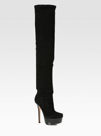 An exaggerated stacked platform accentuates this notice-me silhouette, rendered in suede with a hint of stretch. Stacked heel, 5¾ (145mm)Stacked platform, 1¾ (45mm)Compares to a 4 heel (100mm)Shaft, 27Leg circumference, 17Suede upperSide zipLeather lining and solePadded insoleImportedOUR FIT MODEL RECOMMENDS ordering true size. An exaggerated stacked platform accentuates this notice-me silhouette, rendered in suede with a hint of stretch. Stacked heel, 5¾ (145mm)Stacked platform, 1¾ (45mm)Compares to a 4 heel (100mm)Shaft, 27Leg circumference, 17Suede upperSide zipLeather lining and solePadded insoleImportedOUR FIT MODEL RECOMMENDS ordering true size.