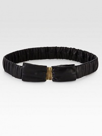 Supple leather, finished with allover gathers and a front bow buckle.About 1½ wideLeatherMade in Italy of imported fabric Supple leather, finished with allover gathers and a front bow buckle.About 1½ wideLeatherMade in Italy of imported fabric
