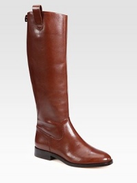 Equestrian-inspired style in buttery leather with a full back zipper.Stacked heel, 1 (25mm)Shaft, 16¾Leg circumference, 14Leather upperBack zipLeather lining and solePadded insoleImported Equestrian-inspired style in buttery leather with a full back zipper.Stacked heel, 1 (25mm)Shaft, 16¾Leg circumference, 14Leather upperBack zipLeather lining and solePadded insoleImported